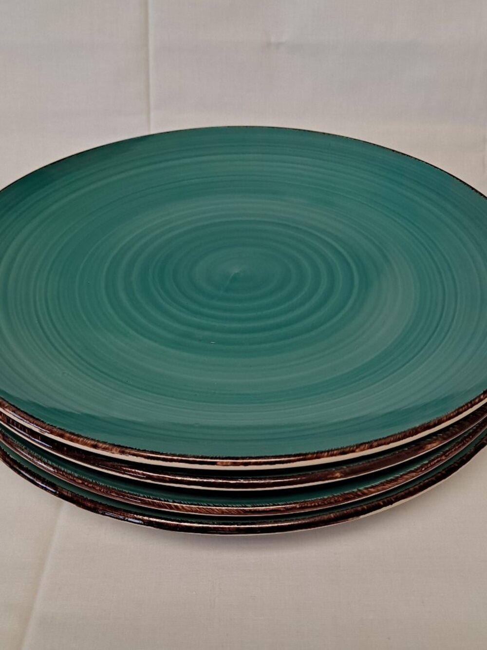 Set 4 Royal Norfolk TURQUOISE SWIRL 10 1/2" Dinner PLATES Spiral Teal